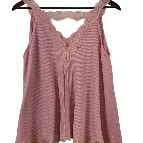 POL Wendy Lace Ribbed Tank Soft Pink Boho Coquette Boutique NWT Small - Picture 5 of 8